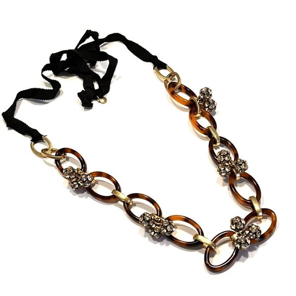 J CREW Statement Necklace Belt Faux Tortoise Lucite Rhinestone Links 18"-51" - Picture 2 of 9
